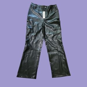 New! Bagatelle Black Faux Leather Cargo Pants